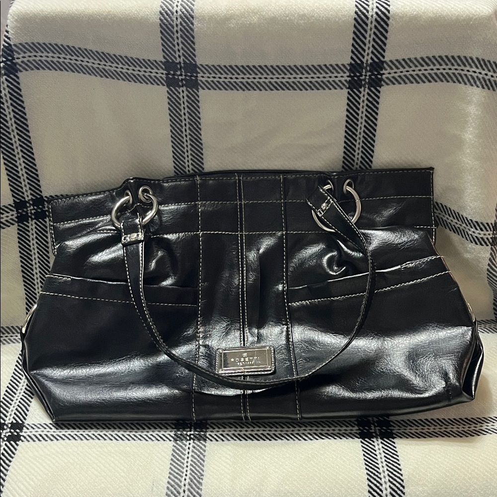 Rosetti Shiny Black Leather Shoulder Bag